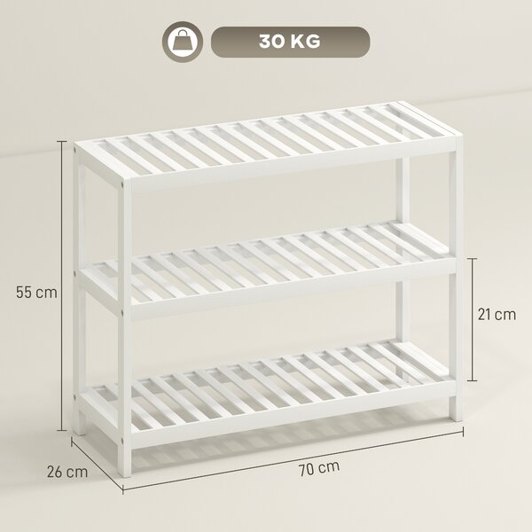 HOMCOM Scaffale Scarpiera in bambù a 3 Livelli per 9 Paia di Scarpe, Finitura laccata, 70x26x55cm, Bianco | Aosom Italy