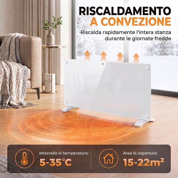 DecHome Termoconvettore a Parete / Pavimento Stufa Elettrica per Riscaldamento Potenza 2000W colore Bianco