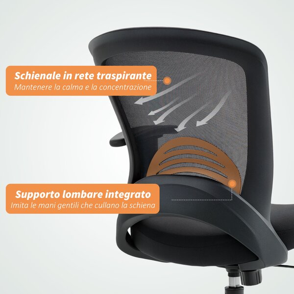 HOMCOM Sedia da Ufficio Traspirante e Reclinabile ad Altezza Regolabile, in Tessuto a Rete, 65x59x92.5-102.5 cm, Nero | Aosom Italy