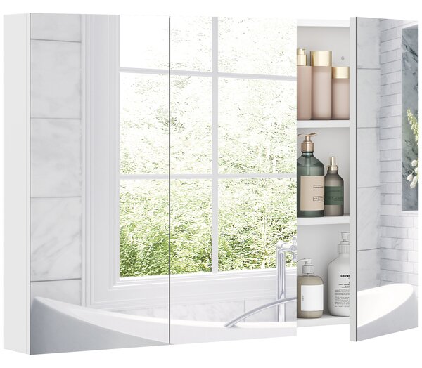 HOMCOM Armadio da Bagno con Specchio Armadio a Parete con 3 Porte Ripiani Regolabili 91,5x11,5x65 cm Bianco | Aosom Italy