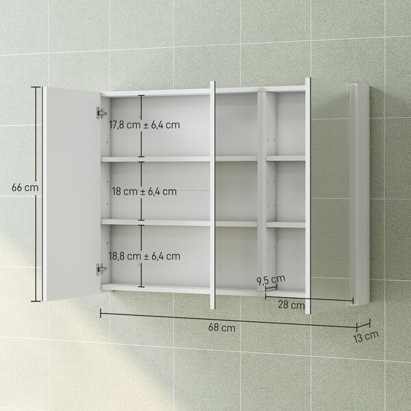 HOMCOM Armadio da Bagno con Specchio Design con Bordi Curvi 2 Porte Mensole Regolabili 68x13x66 cm Bianco | Aosom Italy