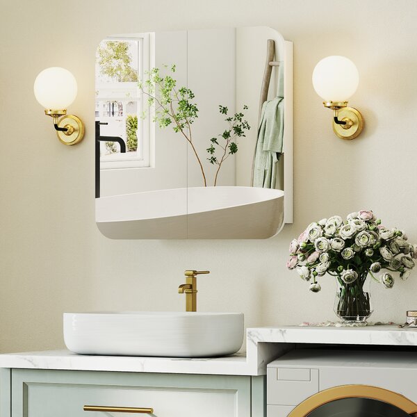 HOMCOM Armadio da Bagno con Specchio Design con Bordi Curvi 2 Porte Mensole Regolabili 68x13x66 cm Bianco | Aosom Italy