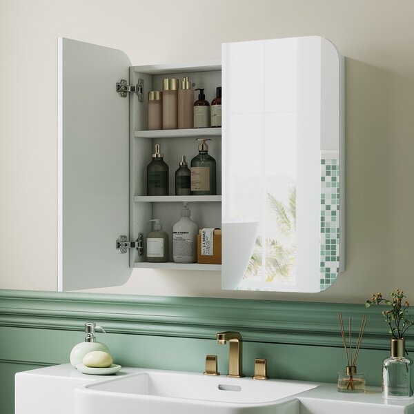 HOMCOM Armadio da Bagno con Specchio Design con Bordi Curvi 2 Porte Mensole Regolabili 68x13x66 cm Bianco | Aosom Italy