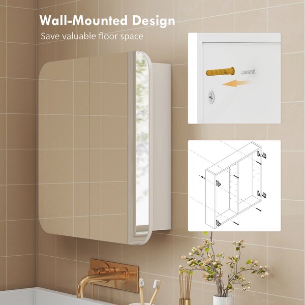 HOMCOM Armadio da Bagno con Specchio Design con Bordi Curvi 2 Porte Mensole Regolabili 68x13x66 cm Bianco | Aosom Italy