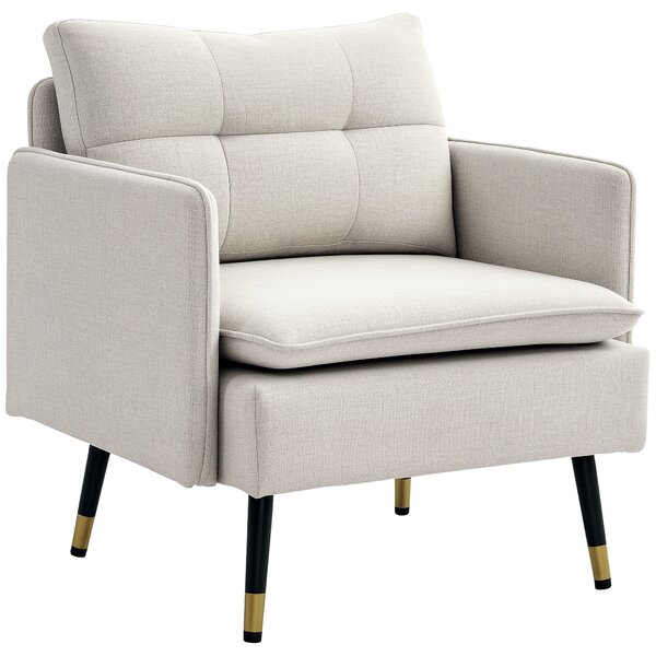 HOMCOM Poltrona da Salotto Moderna Rivestita in Lino con Braccioli Imbottiti e Gambe in Acciaio 76x68x80 cm Crema | Aosom Italy
