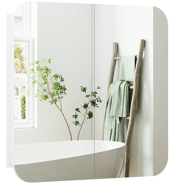 HOMCOM Armadio da Bagno con Specchio Design con Bordi Curvi 2 Porte Mensole Regolabili 68x13x66 cm Bianco | Aosom Italy