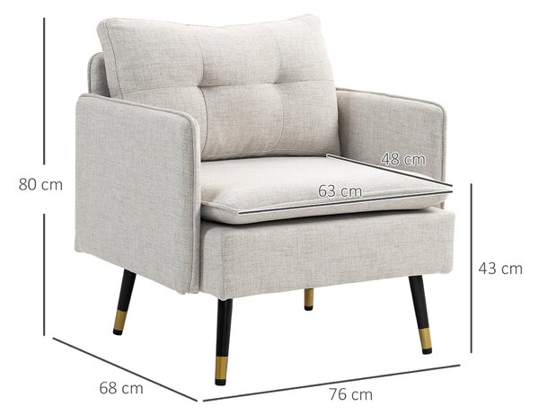 HOMCOM Poltrona da Salotto Moderna Rivestita in Lino con Braccioli Imbottiti e Gambe in Acciaio 76x68x80 cm Crema | Aosom Italy
