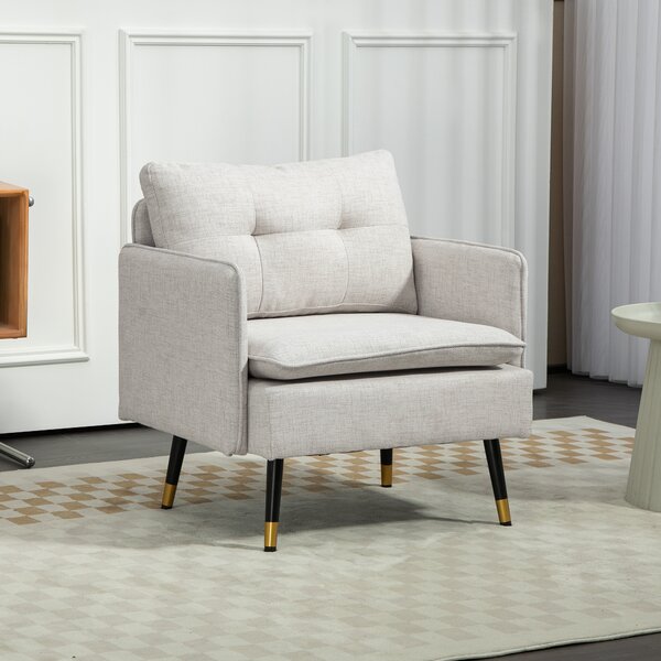 HOMCOM Poltrona da Salotto Moderna Rivestita in Lino con Braccioli Imbottiti e Gambe in Acciaio 76x68x80 cm Crema | Aosom Italy
