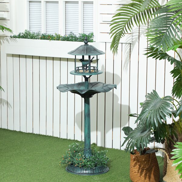 Outsunny Abbeveratoio per Uccelli da Giardino, Fontana Decorativa in Polipropilene, Ø50x113 cm, Verde Ottone | Aosom Italy
