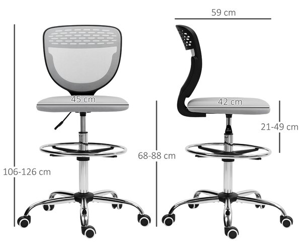 Vinsetto Sedia da ufficio Ergonomica in Rete con poggiapiedi regolabile, 59x59x106-126 cm, Grigio | Aosom Italy