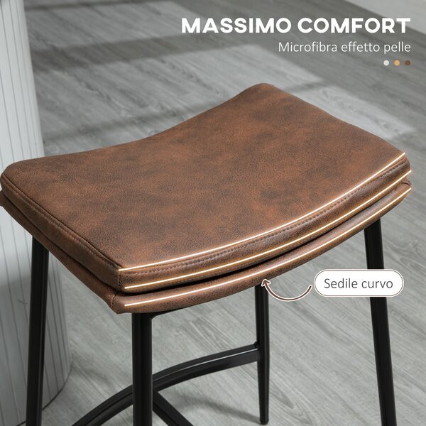HOMCOM Set 2 Sgabelli da Bar in Stile Industriale con Poggiapiedi, in Finta Pelle, 48.5x38.5x68.5 cm, Nero e Marrone | Aosom Italy