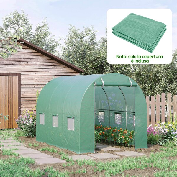 Outsunny Telo per Serra in PE con 6 Finestre, Porta Avvolgibile e Bordi Interrati, 3x2x2 m, Verde
