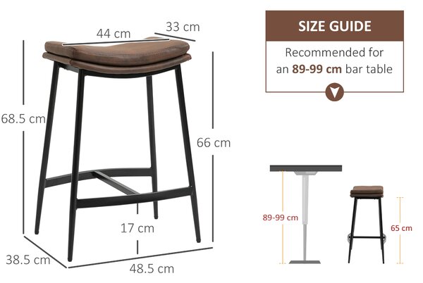 HOMCOM Set 2 Sgabelli da Bar in Stile Industriale con Poggiapiedi, in Finta Pelle, 48.5x38.5x68.5 cm, Nero e Marrone | Aosom Italy