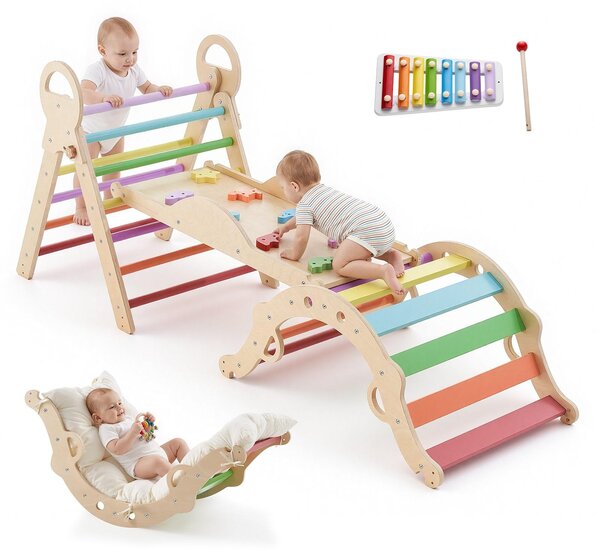Kletterdreieck - Set di giochi per bambini Montessori - Struttura multifunzione per interni (9 in 1) - Con scivolo, struttura per arrampicata, xilofono e cuscini - Adatto a bambini dai 1 ai 3 anni - Portata massima: 68 kg - Realizzato in legno