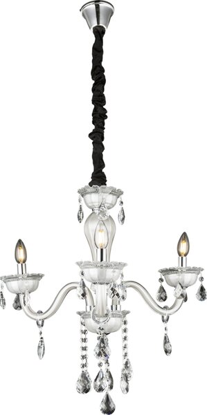 Lampadario Globo Lighting in metallo bianco, vetro, cristalli K5 chiari, ø: 610mm, H: 1500mm, escl. 3x E14 40W 230V