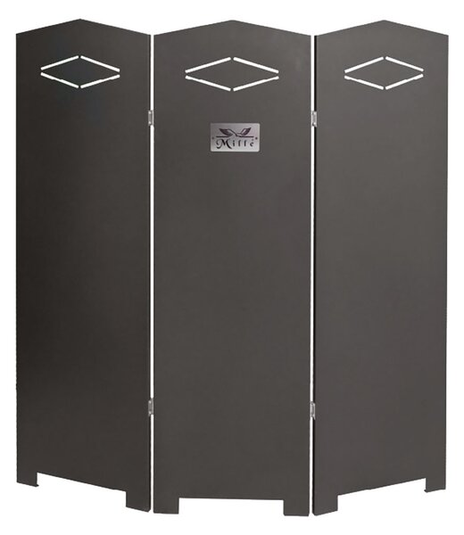 Paracalore per Stufa o Camino Autoportante Ner Ottawa Scudo a 3 Ante con Decoro Romboidale 90x115h cm in Acciaio Verniciato Nero