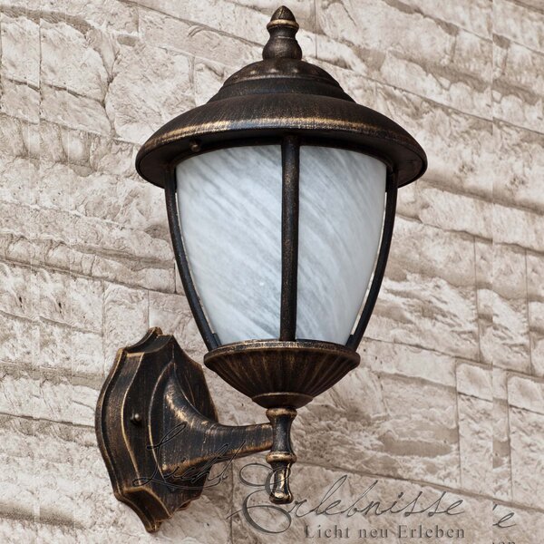 Applique da esterno rustico oro antico alluminio vetro lampada da parete balcone cortile