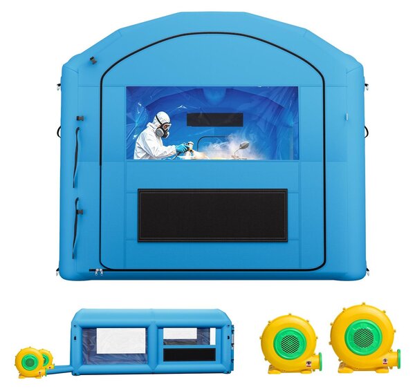 Cabina di verniciatura gonfiabile - Cabina di verniciatura a spruzzo, tenda per verniciatura, dimensioni 6 x 3 x 2,5 metri - Con ventilatori - Filtro a carbone attivo - Finestre in PVC - Adatta per ATV, motocicli e mobili - Portatile - Blu