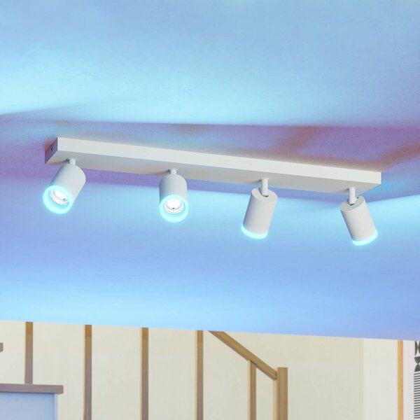 EGLO connect Faretto LED Smart Melitello-Z, a 4 luci, bianco dimmerabile, Bianco / Opale, Soggiorno / Sala da pranzo, Alluminio, Moderno
