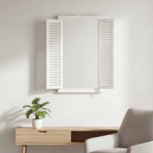 Mucola specchio da parete con persiane specchio 72CM armadio specchio specchio finestra specchio legno bagno specchio decorativo - bianco