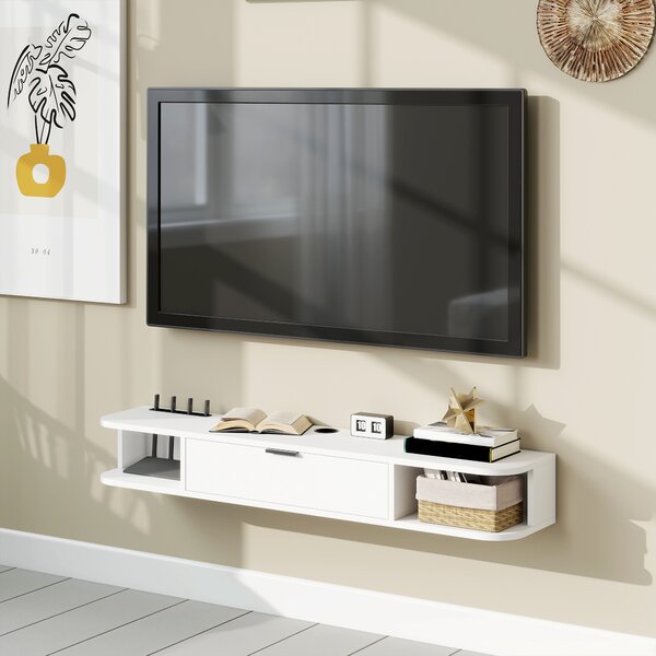 HOMCOM Mobile TV sospeso, per televisori fino a 127 cm, cassetto ribaltabile, 2 ripiani 120x24x16cm, Bianco | Aosom Italy