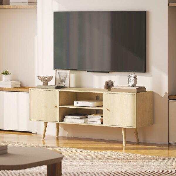 HOMCOM Mobile TV, per televisore fino a 140 cm, con 2 ante e 2 ripiani aperti 120x34x50cm Legno naturale | Aosom Italy