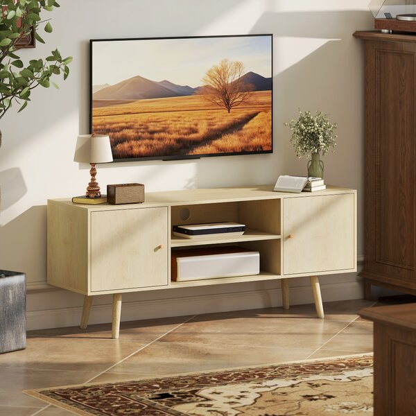 HOMCOM Mobile TV, per televisore fino a 140 cm, con 2 ante e 2 ripiani aperti 120x34x50cm Legno naturale | Aosom Italy