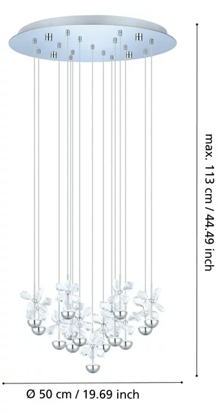 Stars of Light Lampada a sospensione in cristallo Pianopoli, dimmerabile, Cromo / Argento, Soggiorno / Sala da pranzo, Acciaio Inox, Design, Lampada a sospensione