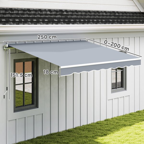 Outsunny Tenda avvolgibile versatile da Sole con manovella, Apertura agevole in Alluminio e Poliestere, 2.5x2 m, Grigio e Bianco | Aosom Italy