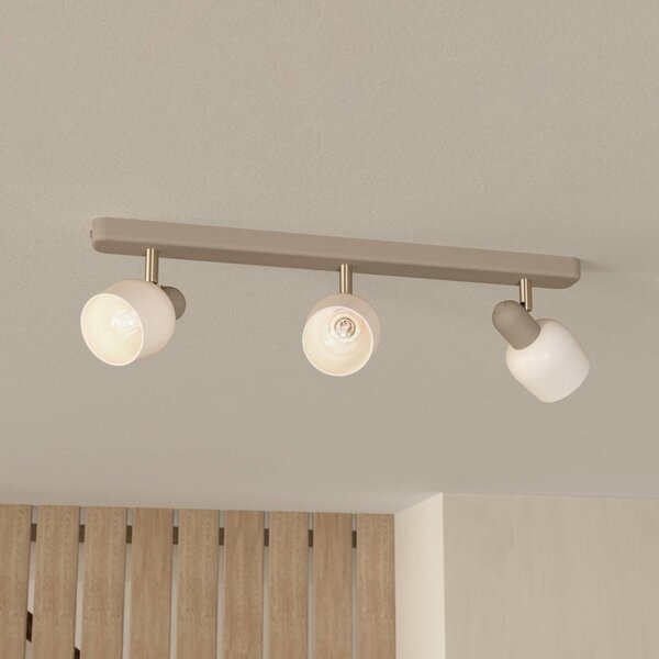EGLO Faretto da soffitto Corato, sabbia/nickel/opal, a 3 luci. dimmerabile, Crema / Ambra, Soggiorno / Sala da pranzo, Metallo, Moderno, Faretto