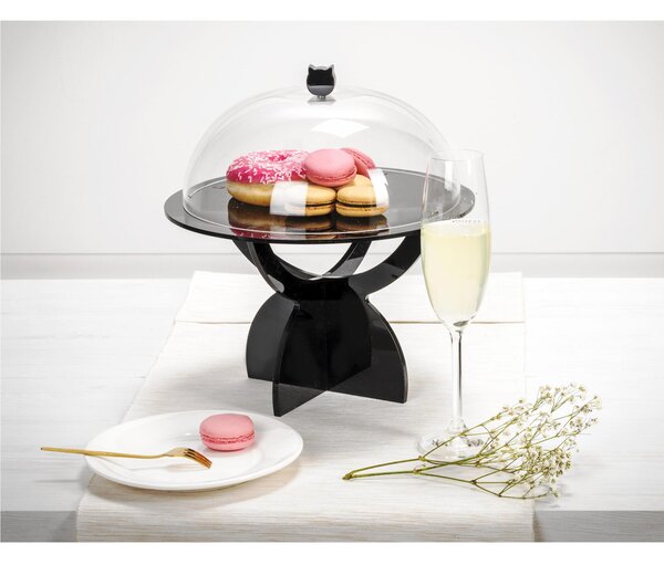 Alzata, Tortiera Porta dolci o Frutta con campana in Plexiglass SMALL Dimensioni �27 xh17,5 cm - colore nero lucido