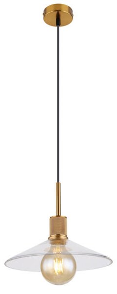 Globo Lighting lampada a sospensione in metallo color ottone, opaco, vetro trasparente, cavo PVC nero, ø: 280mm, H: 1200mm, escl. 1x E27 60W 230V