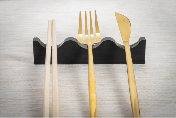 Poggia Posate Serving, supporto per posate universale in plexiglass dimensioni 12x1,2 h 3 cm accoglie 3 posate colore nero