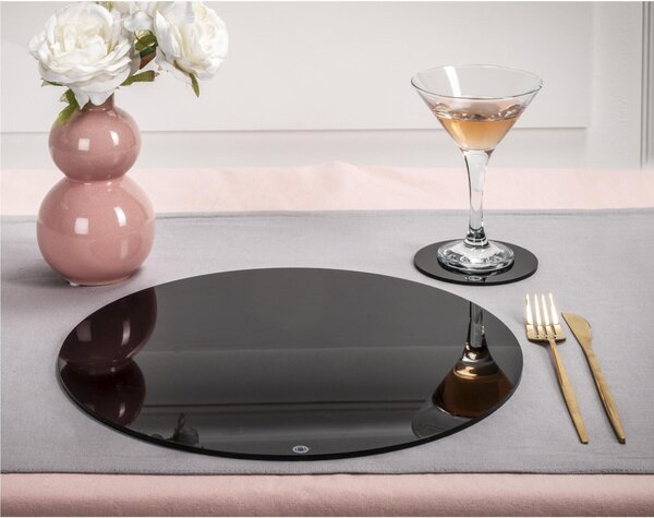 Sottopiatto pi� Sottobicchiere set 2 Pezzi in cristallo acrilico MODERN 33x33 cm spessore 3 mm cristallo acrilico colore nero lucido