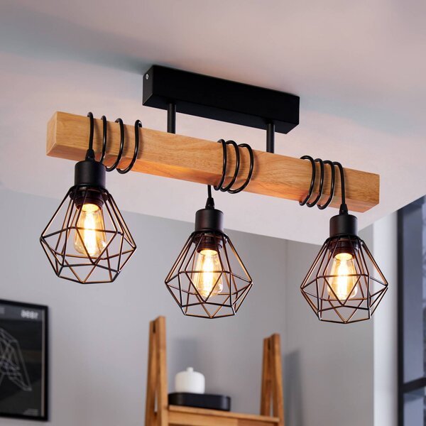 EGLO Plafoniera soffitto Townshend 5, Legno chiaro, Soggiorno / Sala da pranzo, Legno, Vintage, Plafoniera
