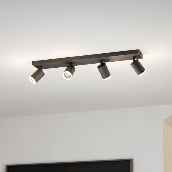 EGLO connect Faretto LED Smart Melitello-Z, a 4 luci, nero dimmerabile, Nero, Soggiorno / Sala da pranzo, Alluminio, Moderno