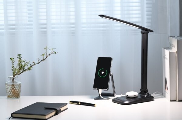 Immax 09106L - Lampada da tavolo LED dimmerabile con ricarica wireless QI LUMI LED/7W/230V nera