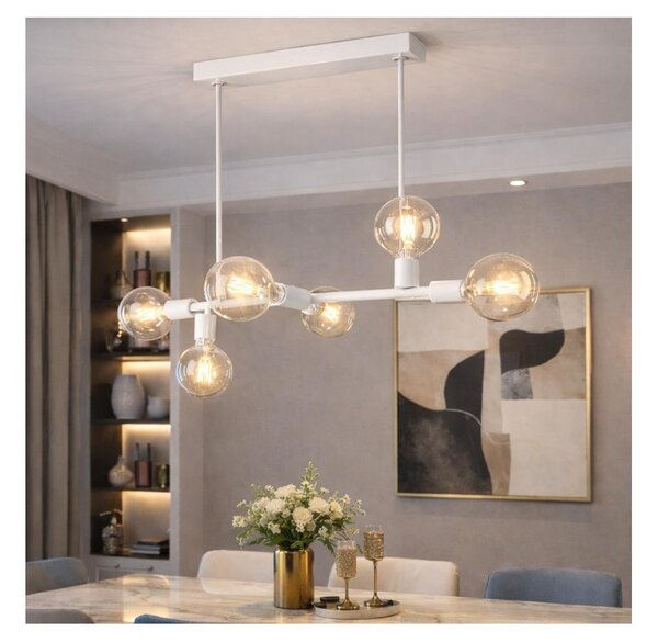 Lampadario a sospensione con supporto rigido ASTRID 6xE27/60W/230V bianco