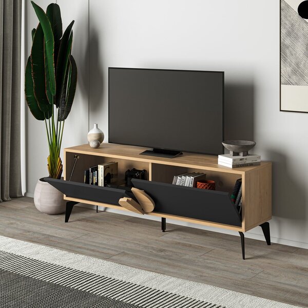 Tavolo TV in rovere decorato in colore nero e naturale 140x51 cm Vae - Marckeric