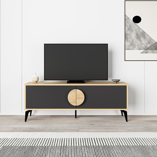 Tavolo TV in rovere decorato in colore nero e naturale 140x51 cm Vae - Marckeric