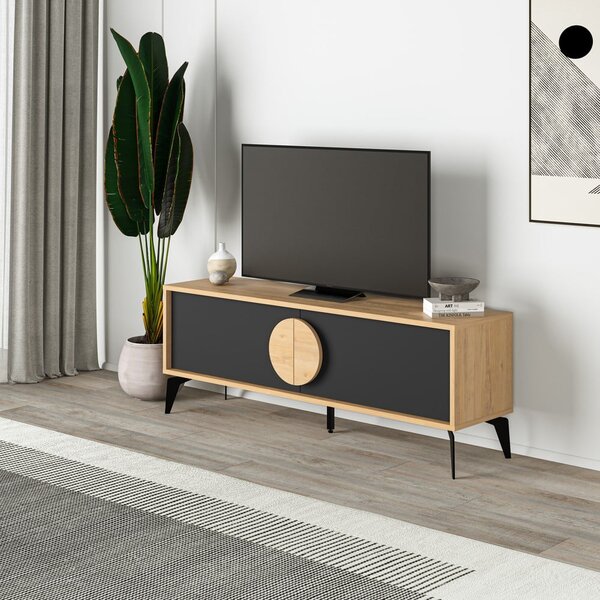 Tavolo TV in rovere decorato in colore nero e naturale 140x51 cm Vae - Marckeric