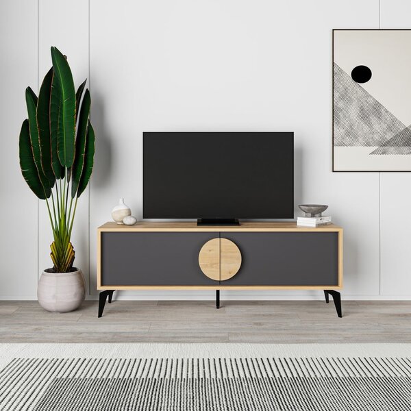 Tavolo TV in rovere decorato in colore nero e naturale 140x51 cm Vae - Marckeric