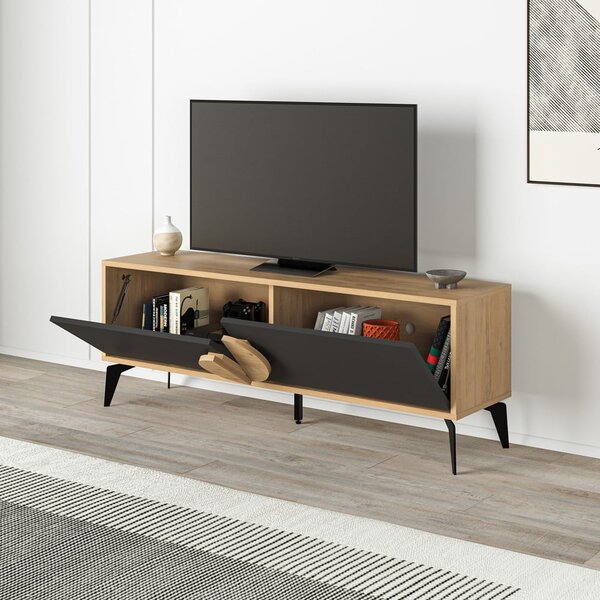 Tavolo TV in rovere decorato in colore nero e naturale 140x51 cm Vae - Marckeric