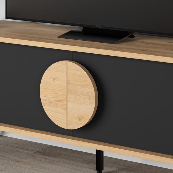 Tavolo TV in rovere decorato in colore nero e naturale 140x51 cm Vae - Marckeric