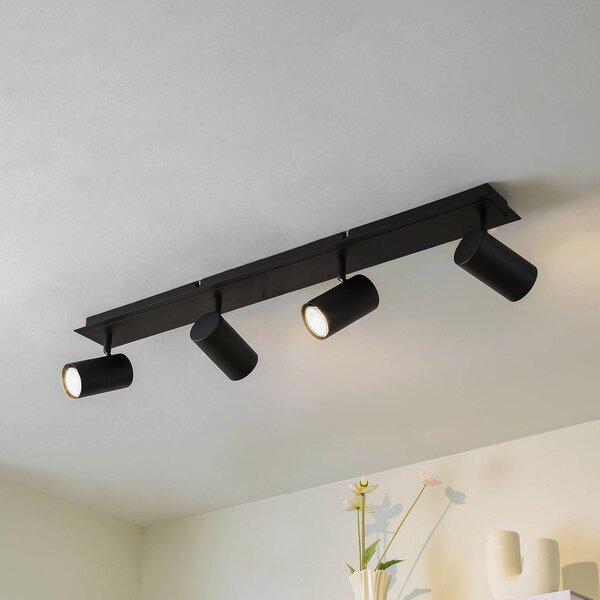 Faretto da soffitto Lindby Joffrey, 80 cm, nero, a 4 luci, GU10 Joffrey Lindby, dimmerabile, Nero, Soggiorno / Sala da pranzo, Metallo, Moderno, Faretto