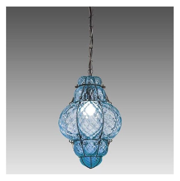SIRU- Lampadario a sospensione con catena CLASSIC 1xE27/60W/230V diametro 30 cm blu/nero Vetro veneziano