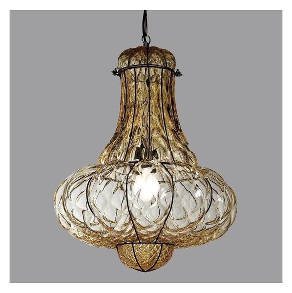 SIRU - Lampadario a sospensione con catena DOGE 1xE27/60W/230V diametro 30 cm beige/nero Vetro veneziano