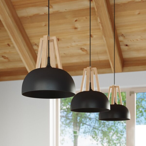 Lampadario a Sospensione E27 in Legno e Acciaio CASCO