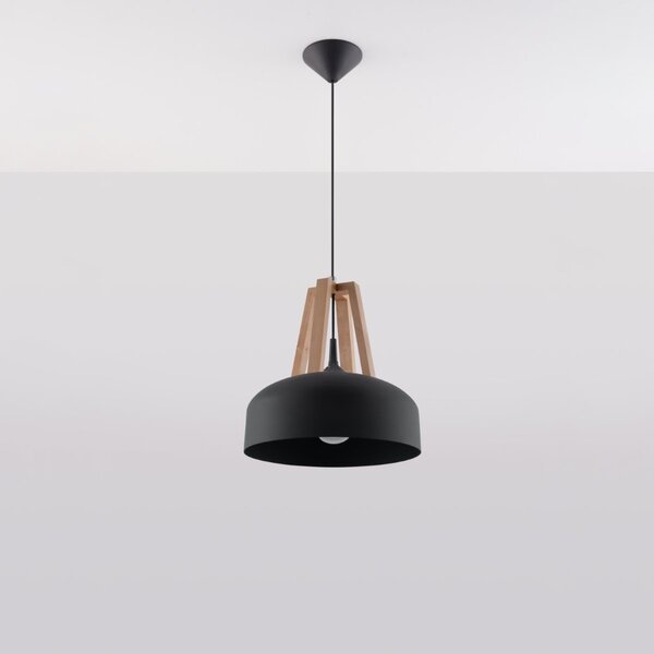 Lampadario a Sospensione E27 in Legno e Acciaio CASCO