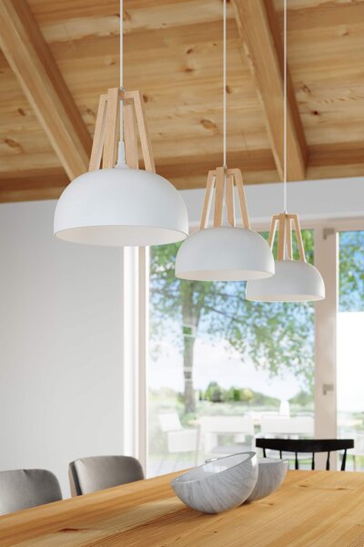 Lampadario a Sospensione E27 in Legno e Acciaio CASCO